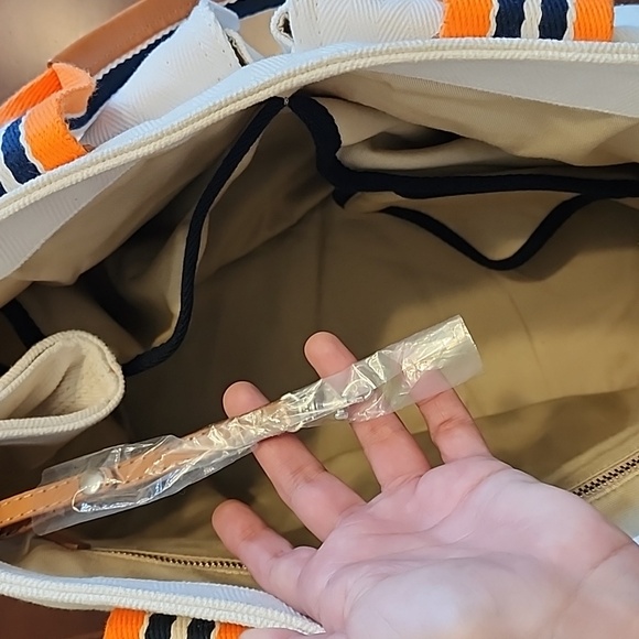 ‼️NWOT Pottery Barn White and Orange Seacliff Canvas Tote with Striped Handles - Picture 13 of 17